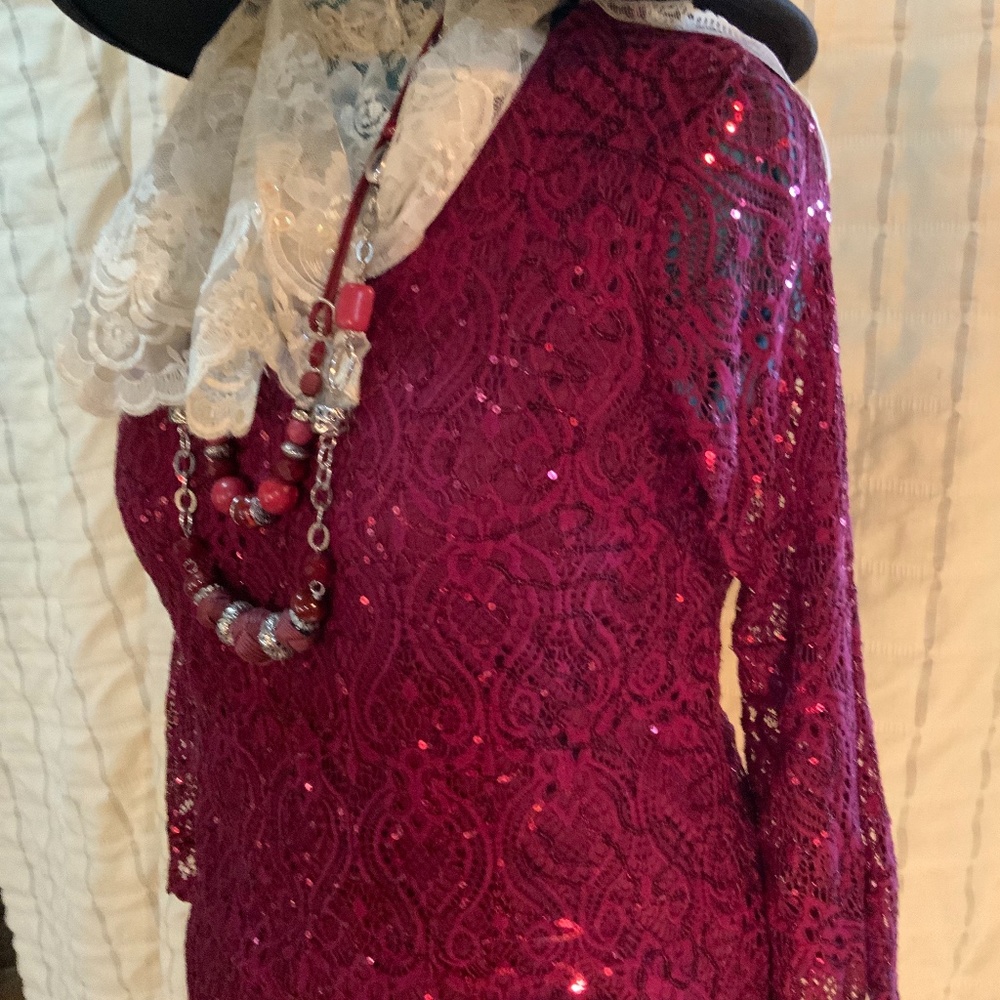 Maroon Brittany Black Sequin Top